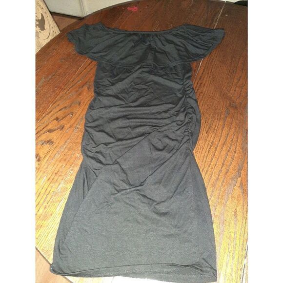 New Small Black Ruched Ruffle Off Shoulder Dress - Picture 1 of 5